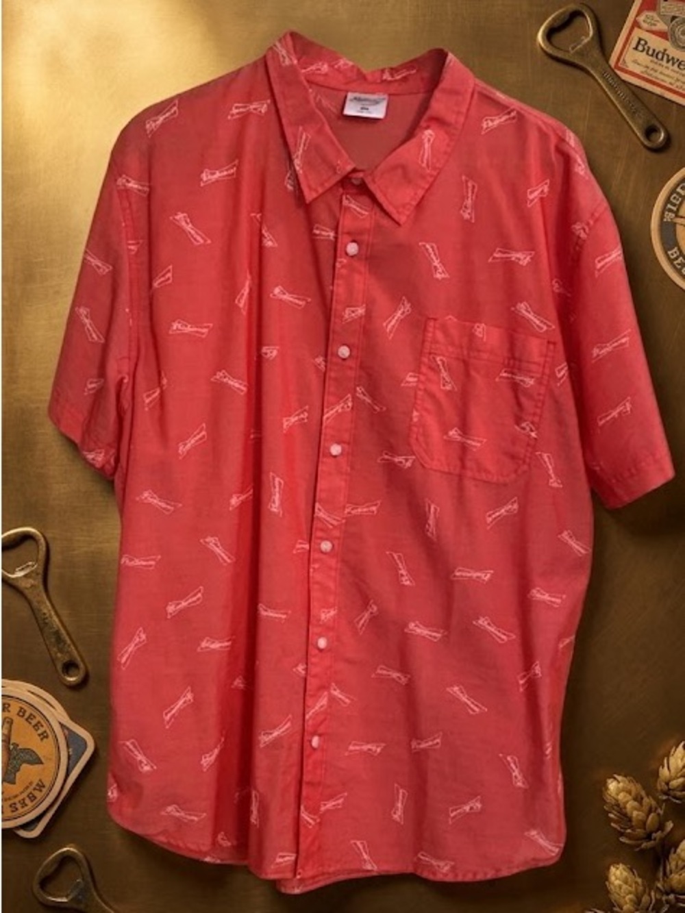 Budweiser Shirt Men's 2XL Grey Red Classic Label Logo 2017 Promo Short Sleeve